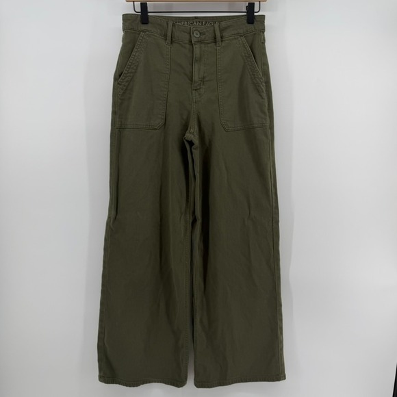 American Eagle Outfitters Pants - American Eagle Pants Women Size 2 Short Olive Green High Rise Wide Leg Stretch